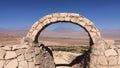 Stone arch with volcano, atacama desert, chile Royalty Free Stock Photo