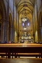 stone arched ceiling in the church. Pamplona