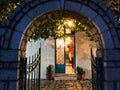 Arched Entrance to Small Greek Orthodox Church at Night, Greece
