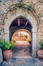 Stone arched gate. Gateway to orthodox monastery Royalty Free Stock Photo