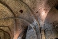 Stone arched vault in the dining room at the Templar fortress in the Acre old city in northern Israel