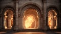 Stone Arches with Flames. Embracing the Essence of Ancient Classic Architecture