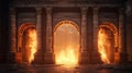 Stone Arches with Flames. Embracing the Essence of Ancient Classic Architecture