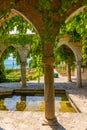 Stone arches of a garden pavilion in Royal Palace in Balchik, Bulgaria