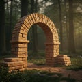 Stone archway constructed from large, rectangular blocks stands in a forest setting. Royalty Free Stock Photo