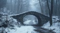 Stone Archway in a Snowy and Foggy Forest Royalty Free Stock Photo