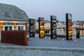Stone artwork in the inner harbor of Aalesund Royalty Free Stock Photo