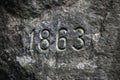 Stone background carving engraving mark with title of year 1863 Royalty Free Stock Photo