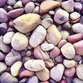 Stone background with round colorful pebbles from the sea beach. Digital illustration in pastel palette. Royalty Free Stock Photo