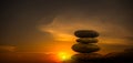 Stone Balance Sunset Background Tower Pebble on Rock Stack Perfect Pile Scene Free Space Sunrise Concept Peace Relax Nature Royalty Free Stock Photo