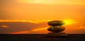 Stone Balance Sunset Background Tower Pebble on Rock Stack Perfect Pile Scene Free Space Sunrise Concept Peace Relax Nature Royalty Free Stock Photo