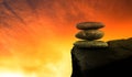 Stone Balance Sunset Background Tower Pebble on Rock Stack Perfect Pile Scene Free Space Sunrise Concept Peace Relax Nature Royalty Free Stock Photo