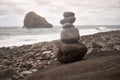 Stone balancing art at beach coast in Ribeira Da Janela, Madeira Royalty Free Stock Photo