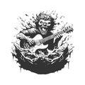 stone bard of terror, vintage logo line art concept black and white color, hand drawn illustration Royalty Free Stock Photo