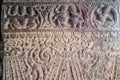 Stone bas-reliefs the decorating walls and ceilings of ancient Indian temples Royalty Free Stock Photo