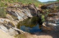 Stone bath in the schist at Pulo do Lobo. Guadiana river valley Natural park, Alentejo, Portugal