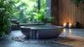 Stone bath, waterfall, zen garden, spa, tranquility, relaxation, interior, design Royalty Free Stock Photo