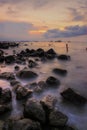 Stone at beach sunsets view wave