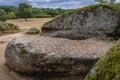 Stone bed in Beglik Tash rock sanctuary in Bulgaria Royalty Free Stock Photo