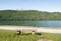 Stone bench at Levico Lake ,Dolomiti, Italy