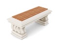 Stone bench with wooden seat isolated. 3d rendering