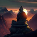 Stone bhudda sitting on mountain top