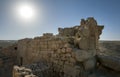 Stone blocks with Arabic script located on an exterior wall of Shobak Castle in Jordan.