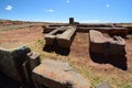 Stone blocks. Pumapunku. Tiwanaku archaeological site. Bolivia