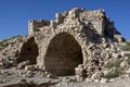 Stone blocks which formed the arched catacombs of Shobak Castle in Jordan.