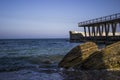 Stone with blue sea . boulders, stones, rocks along the coast Royalty Free Stock Photo