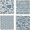 Stone and brick cladding. Vector texture set.