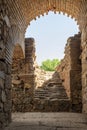 Stone and brick passageways and tunnels of the Roman Circus of Merida in Badajoz, Extremadura, Spain