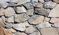 Stone brick tile wall aged texture detailed pattern background in light yellow cream brown color tone Royalty Free Stock Photo