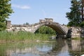 Stone bridge across a pond Royalty Free Stock Photo