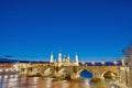 Stone Bridge ande Ebro River at Zaragoza, Spain Royalty Free Stock Photo