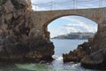 Stone Bridge of Cala Major Beach with a View of City Palma de Mallorca, Spain