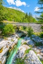 Clear water of Soca River at Small Soca Gorge Royalty Free Stock Photo