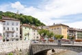 Bridge decorated with flower vases in the Borgo Valsugana , a village in the Italian Alps Royalty Free Stock Photo