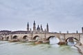 Stone Bridge and Ebro River at Zaragoza, Spain Royalty Free Stock Photo