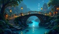 Stone Bridge Over River at Night Royalty Free Stock Photo