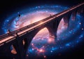 A stone bridge leading through the galaxy. Royalty Free Stock Photo