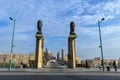 Stone Bridge of Lions is a bridge across the river Ebro in Zaragoza, Spain Royalty Free Stock Photo