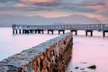 Stone bridge in the middle of the sea Evening Time Beautiful Sunset Sea scape