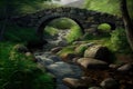 stone bridge over babbling brook, with lush greenery in the background Royalty Free Stock Photo