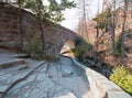 STONE BRIDGE OVER BARING CREEK ON THE GOING TO THE SUN ROAD IN GLACIER NATIONAL PARK IN MONTANA USA Royalty Free Stock Photo