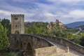 stone bridge over Ebro river in Frias, Burgos province, Castilla Leon, Spain Royalty Free Stock Photo