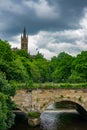 Bridge over the River Kelvin in Glasgow with University in the Background Royalty Free Stock Photo