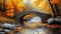 Stone Bridge Over a Stream in Autumn Woods Royalty Free Stock Photo