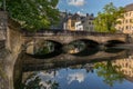 Stone bridge reflecting in the Alzette - 1 Royalty Free Stock Photo