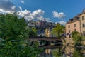 Stone bridge reflecting in the Alzette - 2 Royalty Free Stock Photo